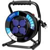 Orno Przedłużacz Profesionalus IP44 prailginimo laido ritė, 4 lizdai 2P+Z, alyvai atsparus guminis kabelis, H07RN-F 3x2,5mm², ilgis 40m, unikalus CUBE stovas, FIKSUOTI LIZDAI, šiluminė perkrovos apsauga, srovės kelio sklendės.