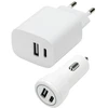 „Speedlink“ – sieninio ir automobilinio įkroviklio rinkinys, USB-A ir USB-C, 15 W, baltas