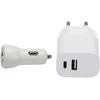 „Speedlink“ – sieninio ir automobilinio įkroviklio rinkinys, USB-A ir USB-C, 15 W, baltas