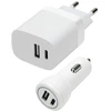 „Speedlink“ – sieninio ir automobilinio įkroviklio rinkinys, USB-A ir USB-C, 15 W, baltas