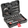 TOPTOOLS Antgalių ir galvučių rinkinys su tekškle TOP TOOLS, 3/8", su atsuktuvu, terkšle ir raktais, 63 vnt.