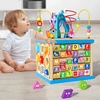 Lean Toys Medinis edukacinis kubas rūšiuoklis su abėcėle, Anglų kalba 35x23x23 cm