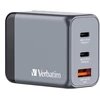 Verbatim GNC-65 GaN įkroviklis, 3 prievadų, 65 W, USB-A/USB-C