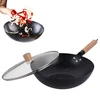 King Hoff Wok Keptuvė su dangčiu, 30 cm, anglinio plieno, marmurinė nelimpanti danga, medinė rankena, „Kinghoff“, kh-1984