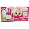Lean Toys Lėlių valgomojo baldų komplektas: stalas, kėdės, bufetas, indai