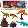 Zestaw Dinozaurų figūrėlių rinkinys su vulkanu ir medžiu, 7 dalys