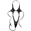 Erotinis apatinis trikotažas moterims Sexy Leather One-Piece Bandage Underwear, juodas