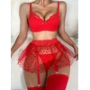 Keturių dalių apatinio trikotažo komplektas Night Seduction, raudona XL