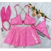 Keturių dalių apatinio trikotažo komplektas Leather Bunny, rožinis XL