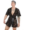 Seksualus vyriškas chalatas + apatinis trikotažas, juodas
