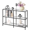 3 lygių stiklinis konsolinis staliukas 100 x 30 x 72.9 cm. metalinės kojos. juodas