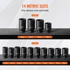 Ašies veržlių galvučių komplektas 127 mm 14 vnt. 6 ir 12 briaunų Cr-V plienas juodas