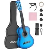 Klasikinė gitara 780 mm. medinė. pradedantiesiems. su dėklu. diržu. derintuvu. mėlyna