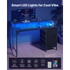 Kompiuterio stalas su LED apšvietimu. lizdais. 4 stalčiais ir monitoriaus stovu. juodas