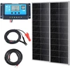 Monokristalinių saulės skydelių rinkinys 2x100W su įkrovimo reguliatoriumi. IP68