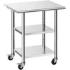 Nerūdijančio plieno darbo stalas su 3 lentynomis ir ratukais 762 x 610 x 864 mm. iki 227 kg