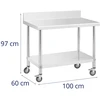Nerūdijančio plieno darbo stalas su ratukais ir atbraila 100 x 60 cm 155 kg