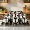 Nerūdijančio plieno puodų rinkinys 12 dalių su užsilenkiančiomis rankenomis ZL-7373