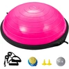 Pusės pusiausvyros kamuolys (bosu) su pasipriešinimo juostomis ir pompa. 64 cm. rožinis