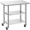 Virtuvės darbo stalas su 3 lentynomis 915x610x864 mm. nerūdijantis plienas. ratukai. keliamoji galia 227 kg
