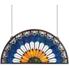 Vitražinio stiklo lango panelė 913x465 mm. pusapskritė. su grandinėle