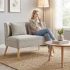 Aosom 2-vietė sofa, maža šenilinė sofa su sparnų tipo atlošu, storu sėdynės paminkštinimu, kaučiukmedžio kojomis, smėlio spalvos