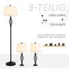Aosom 3 dalių lempų rinkinys: 2 stalinės lempos ir 1 toršeras, vintage stilius, juoda/balta