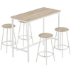 Aosom 5 dalių baro stalo komplektas 4 asmenims, 1 stalas ir 4 taburetės, ąžuolo spalvos, baltas metalas, 110 x 50 x 89,5 cm