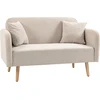 Aosom Dvivietė sofa su 2 pagalvėlėmis, medinės kojelės, kreminė, 130 x 70 x 80 cm