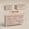 Aosom Komoda su 5 stalčiais, metalinis rėmas, medžio imitacijos viršus, natūralaus medžio ir balta, 100 x 30 x 51,5 cm