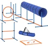 Aosom Šunų agility treniruočių rinkinys, 8 dalių, su tuneliu, slalomo stulpais, reguliuojamomis kliūtimis, šuolio žiedu ir dubeniu, oranžinis/mėlynas/juodas