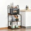Aosom Virtuvės lentyna su 3 lentynomis ir 4 kabliukais, mikrobangų krosnelės stovas, rusvai ruda, juoda, 60 x 40 x 125 cm