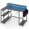 Costway L formos stalas LED ir lizdais juodas