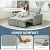 Koduva 2 vietų sofa-lova su reguliuojama nugarėle, aksomo išvaizda, šviesiai pilka, 155 x 90 x 88,5 cm