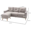 Koduva 3 vietų kampinė sofa, lininės išvaizdos, apverčiama šezlongo dalis, 193 x 136 x 85 cm, šviesiai pilka