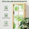 Koduva 4 dalių kambario pertvara, sulankstoma, boho stiliaus, tropinis motyvas, pastatomas kambario skirstytuvas, medinis rėmas, žalia