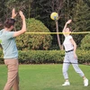 Songmics Badmintono tinklas, 5 m, mėlynai geltonas, reguliuojamo aukščio, su krepšiu ir kuoliukais