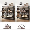 Songmics Batų spintelė su 4 atverčiamais skyriais, 98,3 x 30 x 95 cm, ruda–juoda