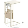 Koduva C formos šoninis staliukas, kreminės baltos spalvos, su 2 AC lizdais ir 2 USB, 30 x 40 x 62 cm