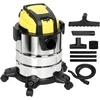 Aosom Drėgno ir sauso valymo siurblys su ratukais, 1200 W, 20 l, sidabrinės, juodos ir geltonos spalvos