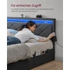 Lova Koduva Dvivietės lovos rėmas 140 x 200 cm su LED, įkrovimo stotele, plieno, pilkai juodas