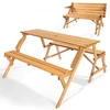 VEVOR Iškylų stalas su suolais OTPC-3V8, 2-in-1, sulankstomas, su skėčio anga, eglės mediena, rudas, 141 x 47 x 17 cm