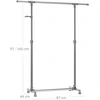 Songmics Ištraukiama drabužių kabykla su ratukais, pilka, metalas, 97–165 x 44 x 87–150 cm