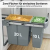 Koduva Ištraukiamas šiukšliadėžės įdėklas, virtuvės atliekų konteineris su 2 išimamais kibirėliais, rankena, 30 l (20 l + 10 l), metalas, pilkas