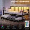 Koduva Juoda metalinė dienos lova su LED apšvietimu