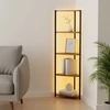 Songmics Kampinė knygų lentyna su 5 lentynomis ir reguliuojamu LED apšvietimu, ruda, 24,8 x 48 x 146,6 cm