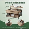 Songmics Kavos staliukas su pakeliamu stalviršiu, 60 x 100 x 48–62 cm, medžio drožlių plokštė ir plienas