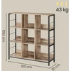 Songmics Knygų lentyna su 9 skyriais, 100 x 30 x 103,1 cm, ruda-juoda, plienas ir medžio drožlių plokštė