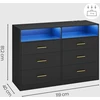 Koduva Komoda su 6 stalčiais, juoda, medžio drožlių plokštė ir MDF, 40 x 119 x 81,1 cm