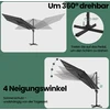 Songmics Konsolinis skėtis nuo saulės 290 x 290 cm, 360° pasukamas, su stovu, dūmų pilkas